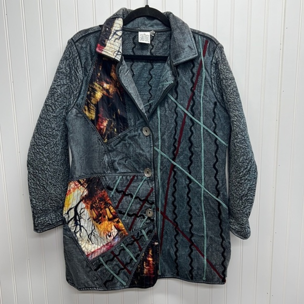 Parsley & Sage Patchwork Embroidered Quilted Wearable‎ Art Jacket sz L